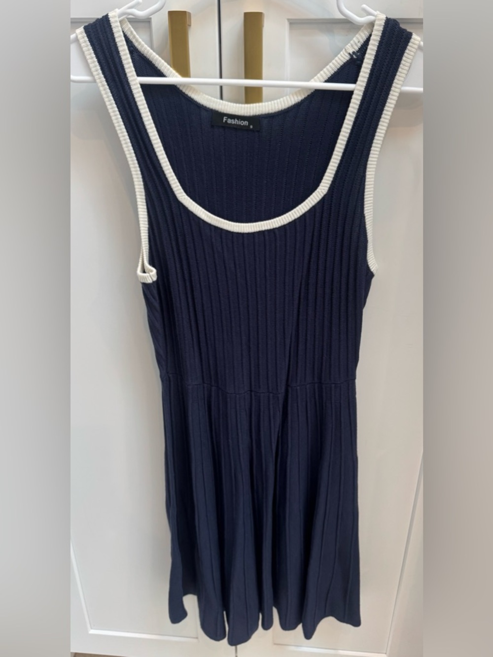 Fashion Brand Company Navy Blue Ribbed Tank Dress with White Trim